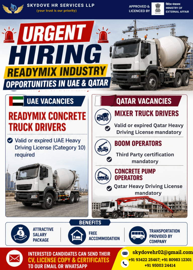 Readymix Industry Jobs in UAE & Qatar 2026 – Urgent Hiring for Driver