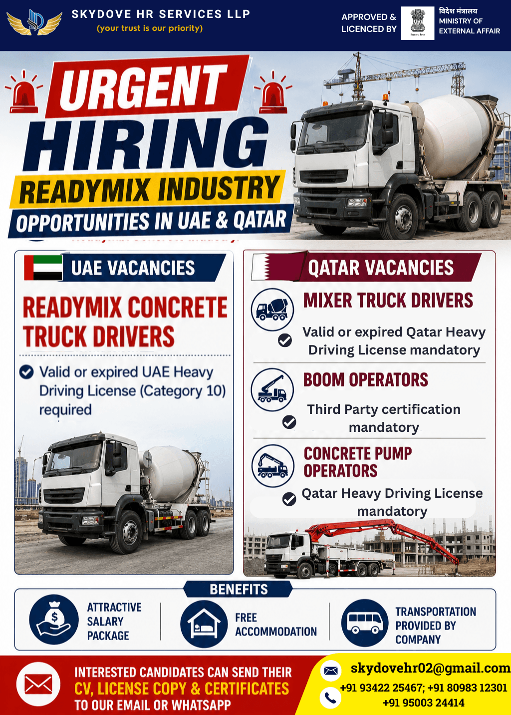 Readymix Industry Jobs in UAE & Qatar 2026 – Urgent Hiring for Driver