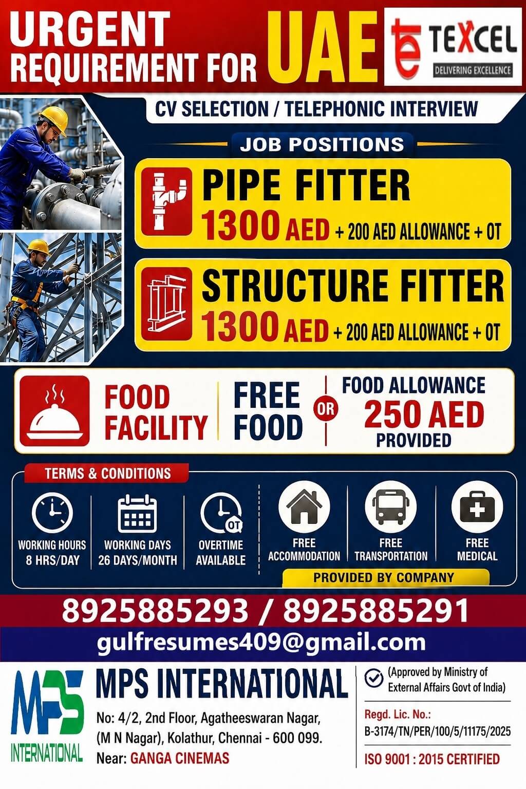 UAE Urgent Requirement 2026 – Pipe Fitter & Structure Fitter Jobs in UAE