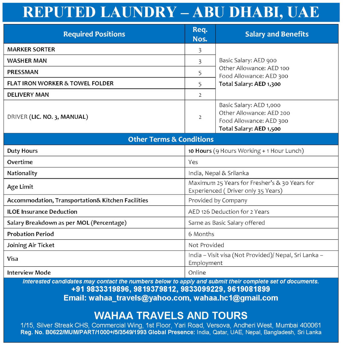 Reputed Laundry Abu Dhabi UAE Recruitment 2026 – Apply for Laundry Worker, Delivery Man & Driver Jobs