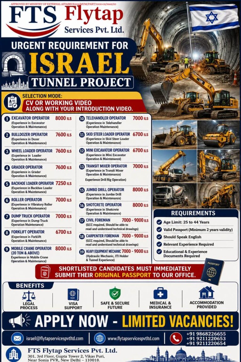 Israel Tunnel Project Recruitment 2026 – Urgent Job Vacancies for Heavy Equipment Operators and Foremen