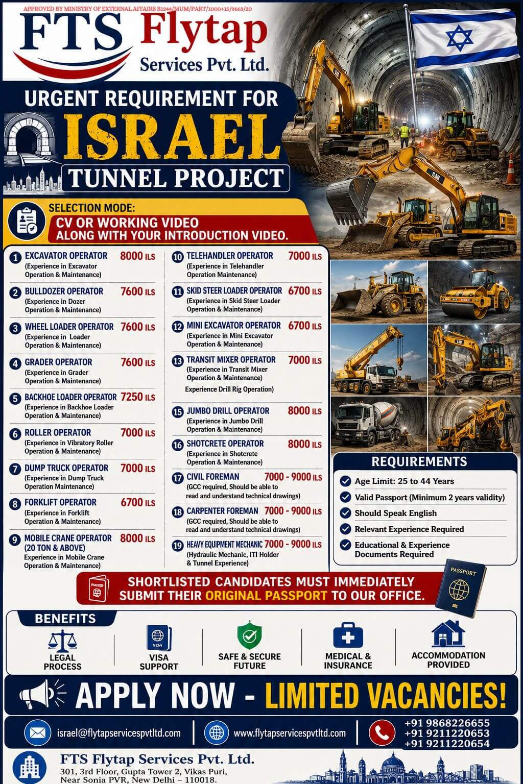 Israel Tunnel Project Recruitment 2026 – Urgent Job Vacancies for Heavy Equipment Operators and Foremen