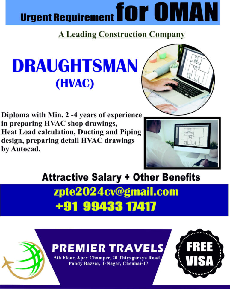 HVAC Draughtsman Jobs in Oman 2026 – Free Visa Opportunity