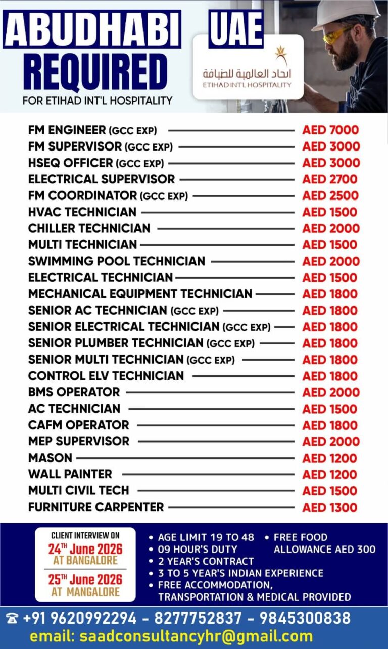 Abu Dhabi UAE Jobs 2026 – Etihad International Hospitality Recruitment