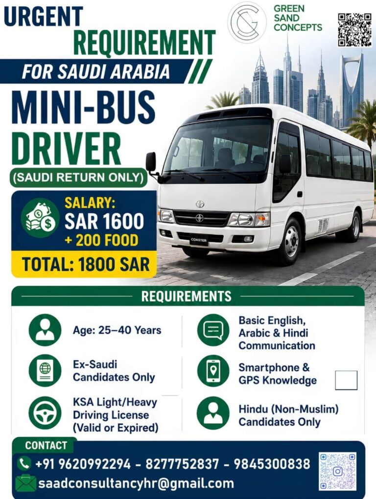 Mini Bus Driver Jobs in Saudi Arabia 2026 – Urgent Requirement for Ex-Saudi Candidates