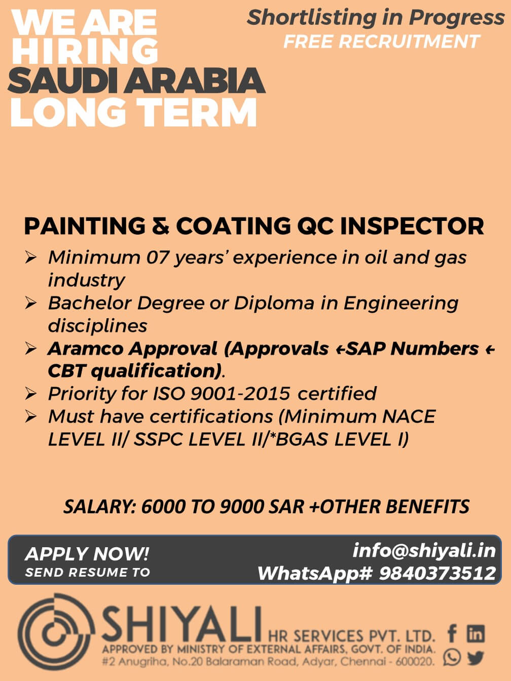 Painting & Coating QC Inspector Jobs in Saudi Arabia 2026 – Free Recruitment | Salary Up to 9000 SAR