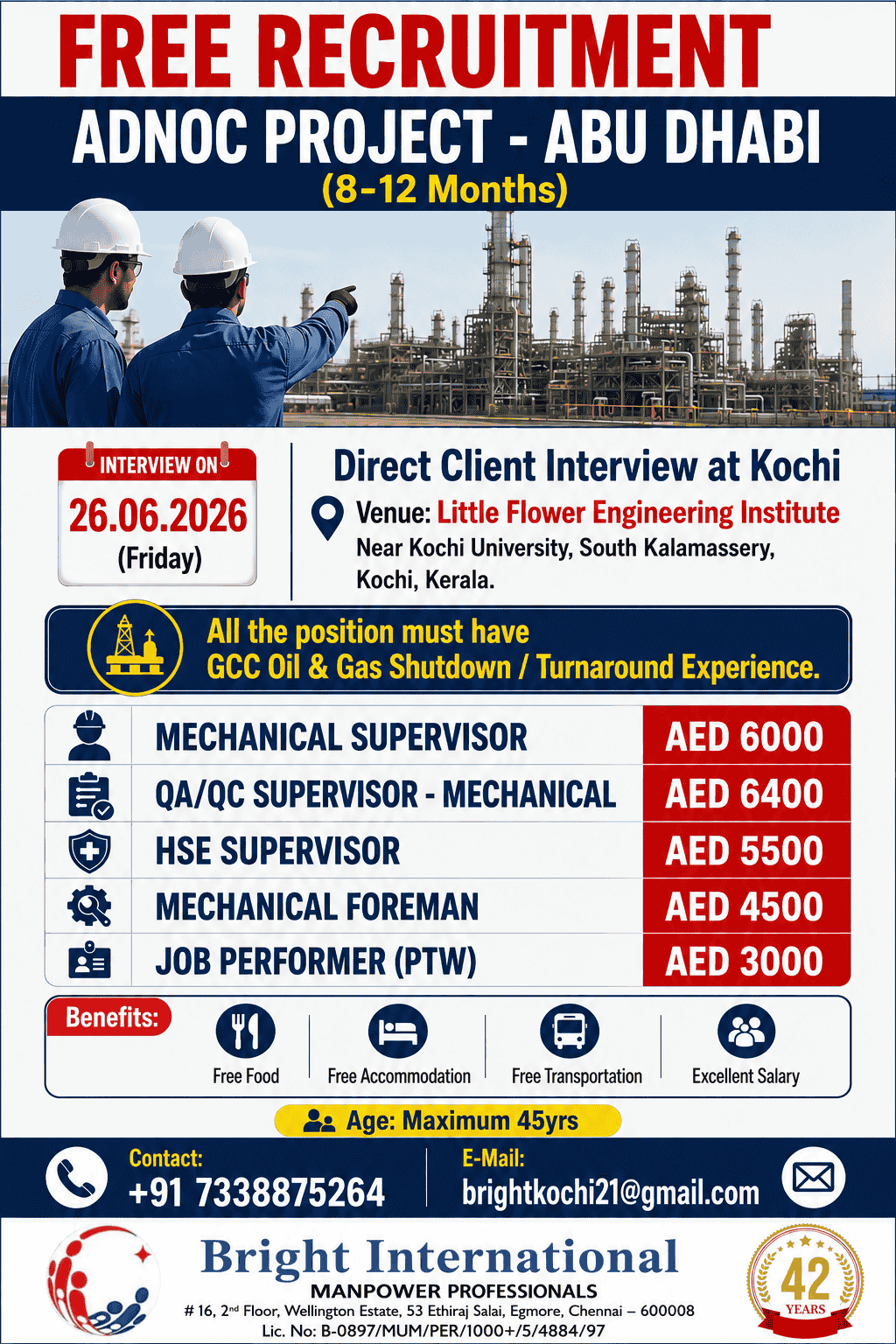 ADNOC Project Abu Dhabi Recruitment 2026 – Free Recruitment | Direct Client Interview at Kochi
