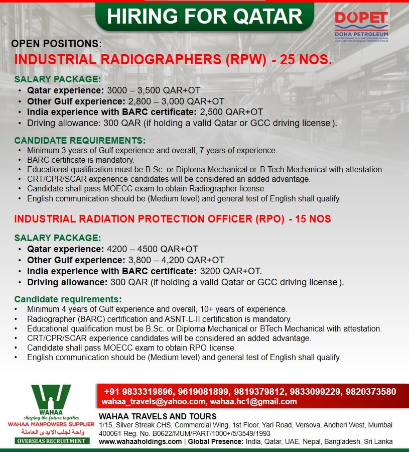 Qatar Industrial Radiographers & Radiation Protection Officers Recruitment 2026