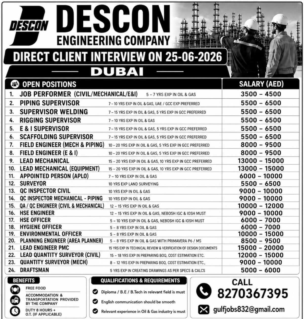 DESCON Engineering Company Dubai Recruitment 2026 – Direct Client Interview on 25 June 2026