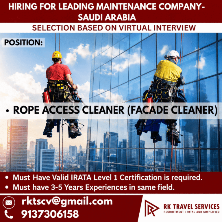 Rope Access Cleaner (Facade Cleaner) Jobs in Saudi Arabia 2026 – Apply Now
