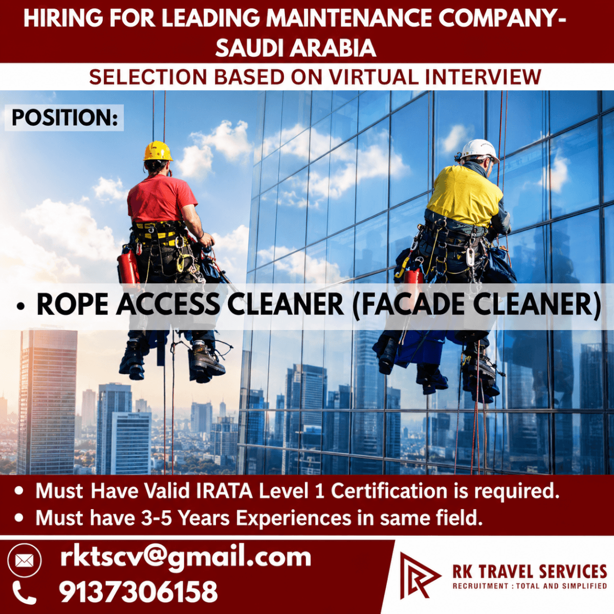Rope Access Cleaner (Facade Cleaner) Jobs in Saudi Arabia 2026 – Apply Now