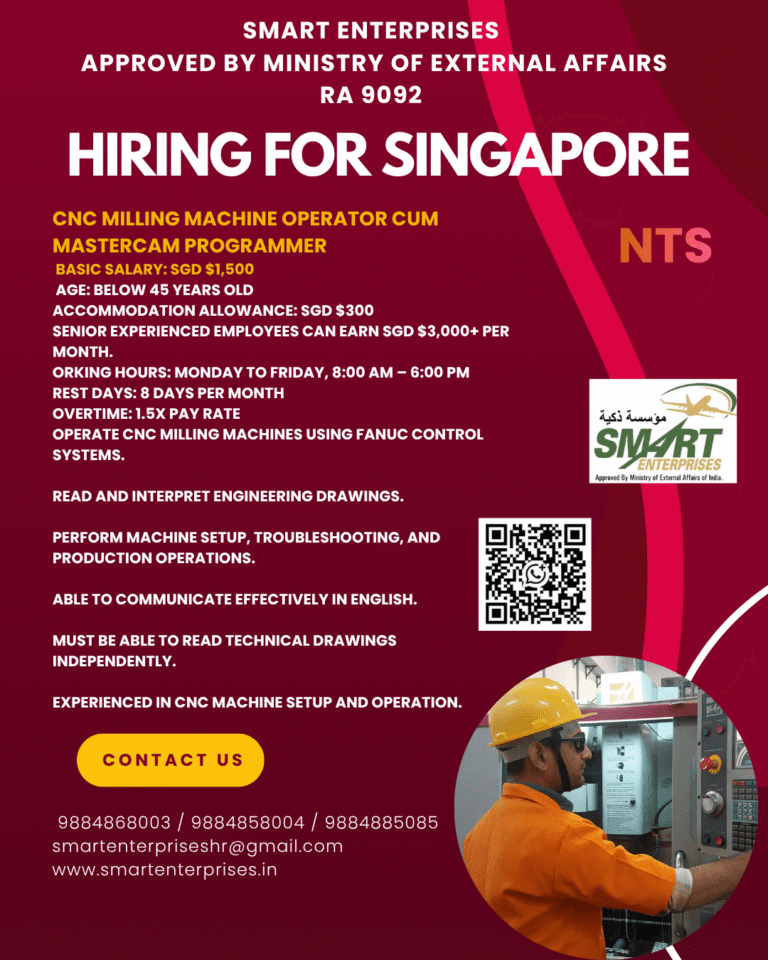 CNC Milling Machine Operator Cum Mastercam Programmer Jobs in Singapore 2026 – Apply Now