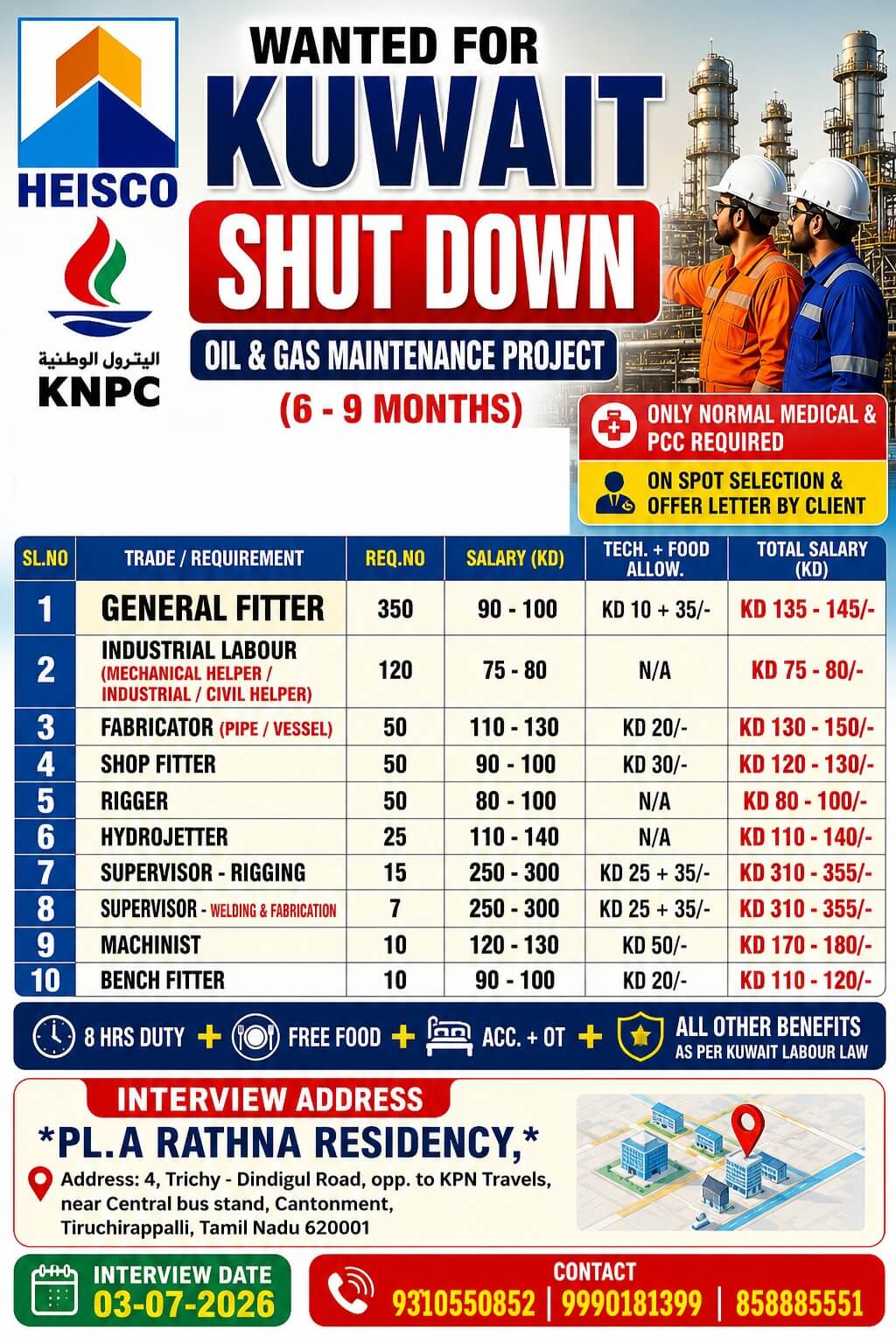 Kuwait Shutdown Project Jobs 2026 – HEISCO KNPC Oil & Gas Maintenance Project | Direct Client Interview