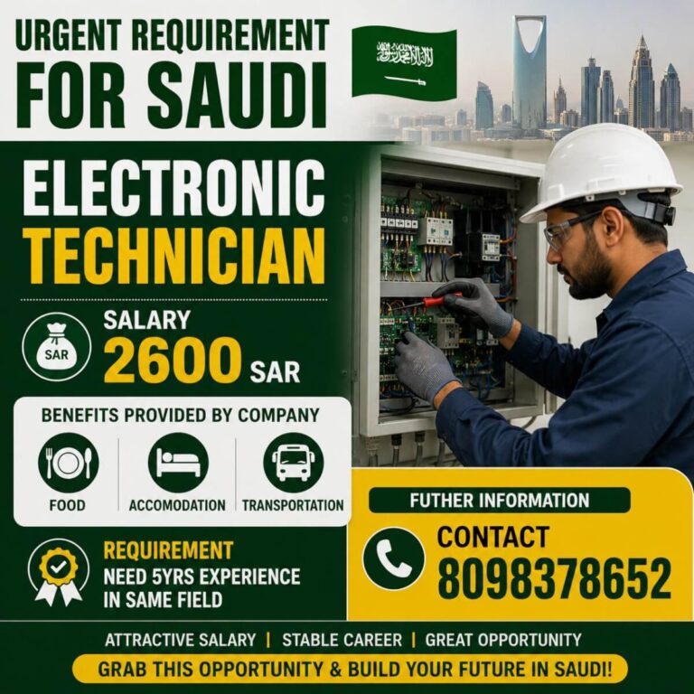 Urgent Recruitment for Electronic Technicians in Saudi Arabia – Apply Now