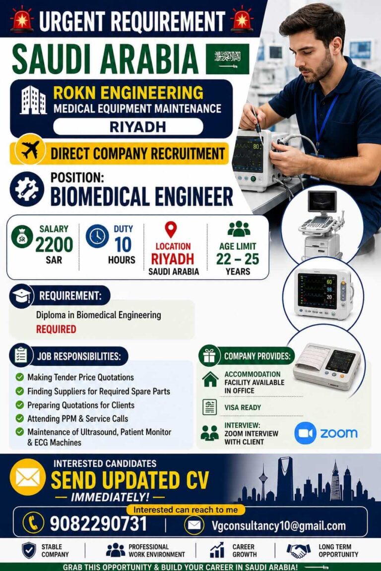 Biomedical Engineer Jobs in Saudi Arabia 2026 – Direct Company Recruitment in Riyadh