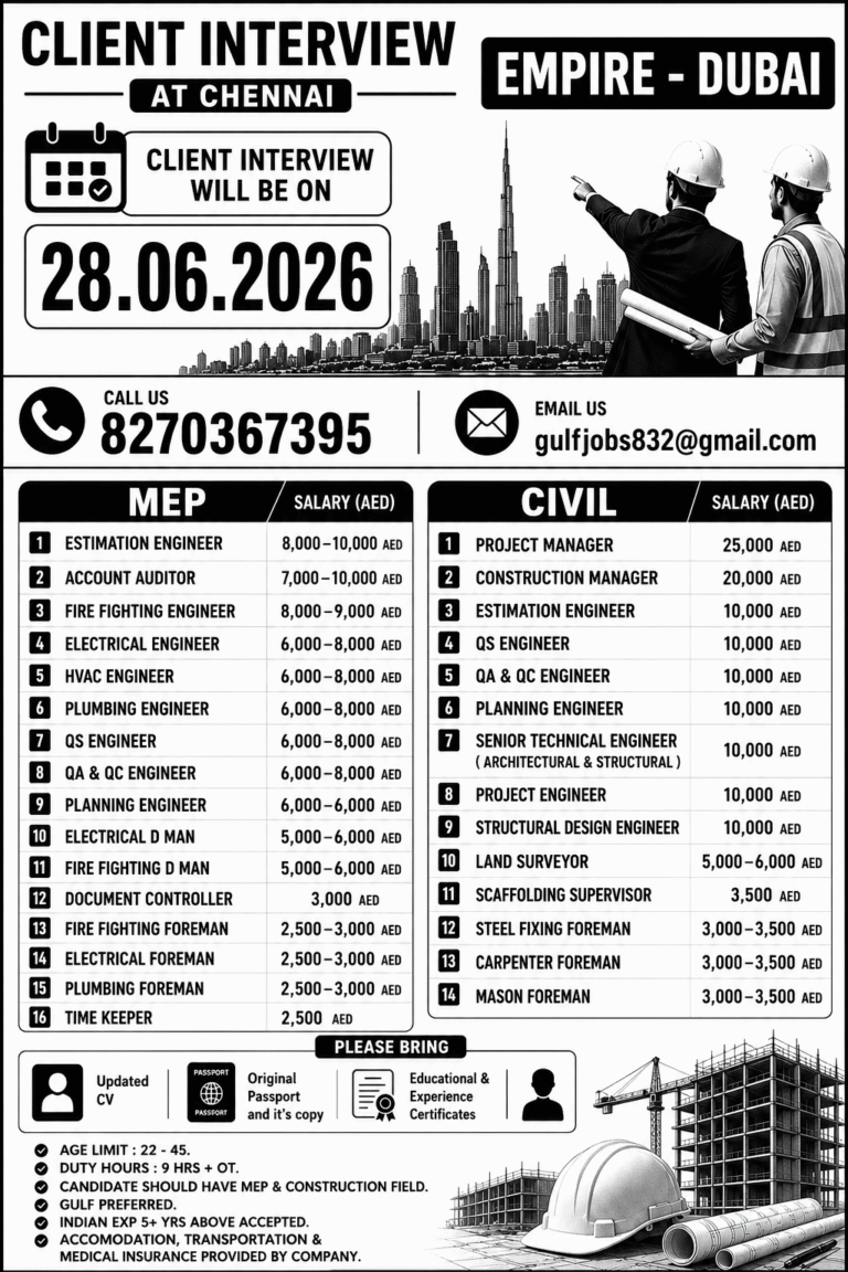 Empire Dubai Careers 2026 – Client Interview in Chennai on 28 June 2026