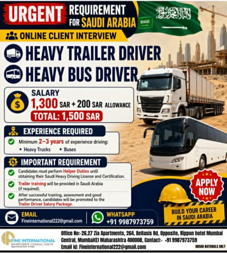 Urgent Heavy Driver Jobs in Saudi Arabia 2026 – Online Client Interview