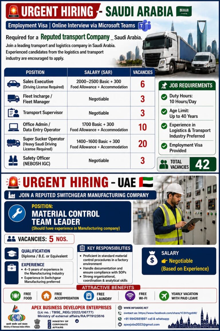 Saudi Arabia Transport Company Recruitment 2026