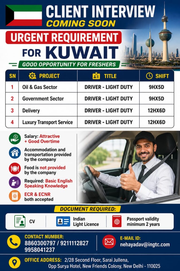 Kuwait Driver Jobs 2026 – Urgent Requirement for Light Duty Drivers