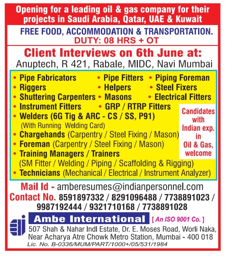 Oil & Gas Jobs 2026 in Saudi Arabia, Qatar, UAE & Kuwait | Client Interview on 6th June