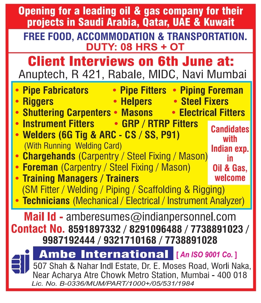 Oil & Gas Jobs 2026 in Saudi Arabia, Qatar, UAE & Kuwait | Client Interview on 6th June