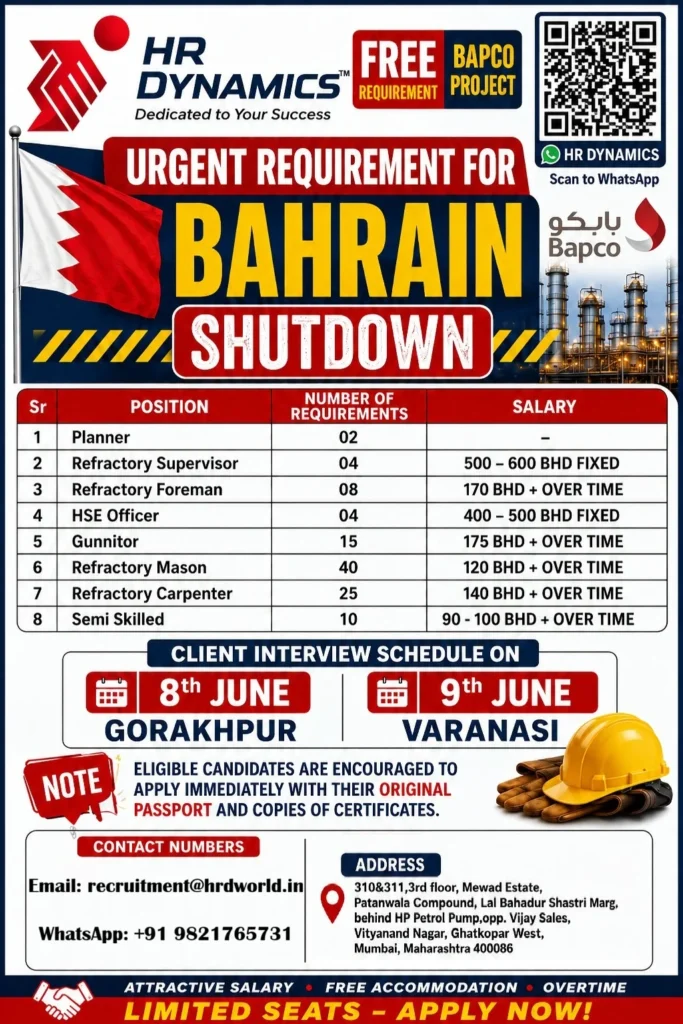 Bahrain BAPCO Shutdown Project Recruitment 2026