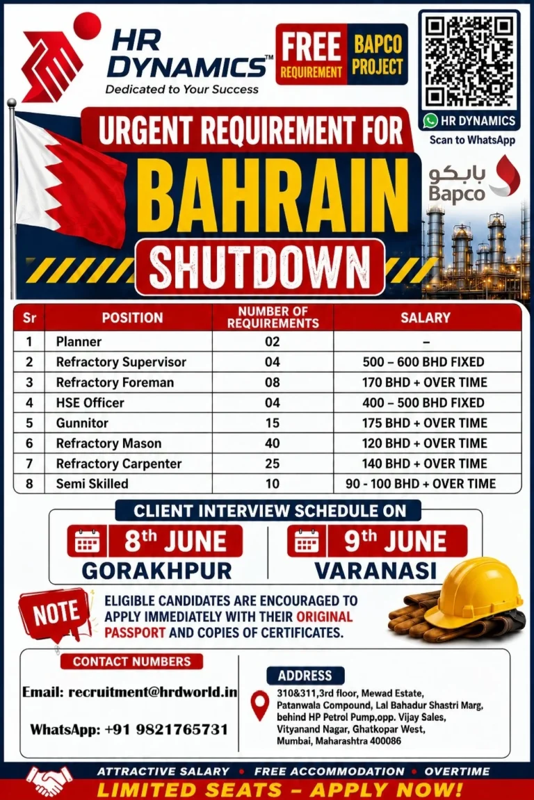 Bahrain BAPCO Shutdown Project Recruitment 2026