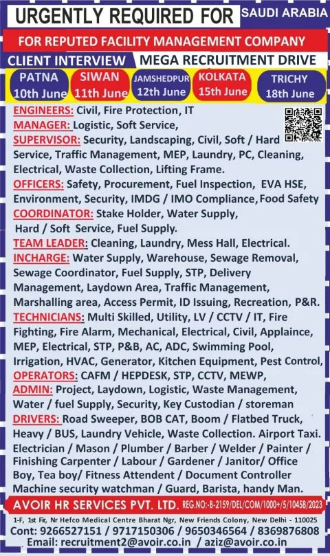 Saudi Arabia Facility Management Jobs 2026 – Urgently Required for Reputed Facility Management Company
