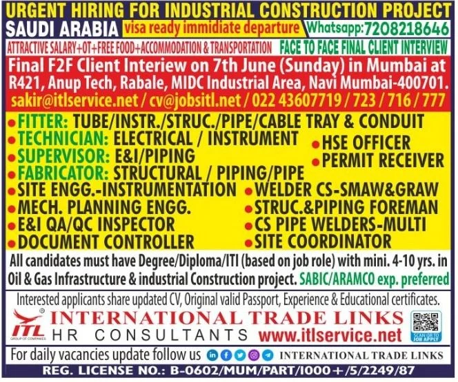 Saudi Arabia Industrial Construction Project Recruitment 2026