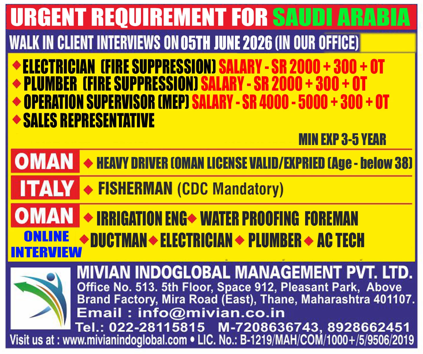 Saudi Arabia Fire Suppression & MEP Recruitment 2026