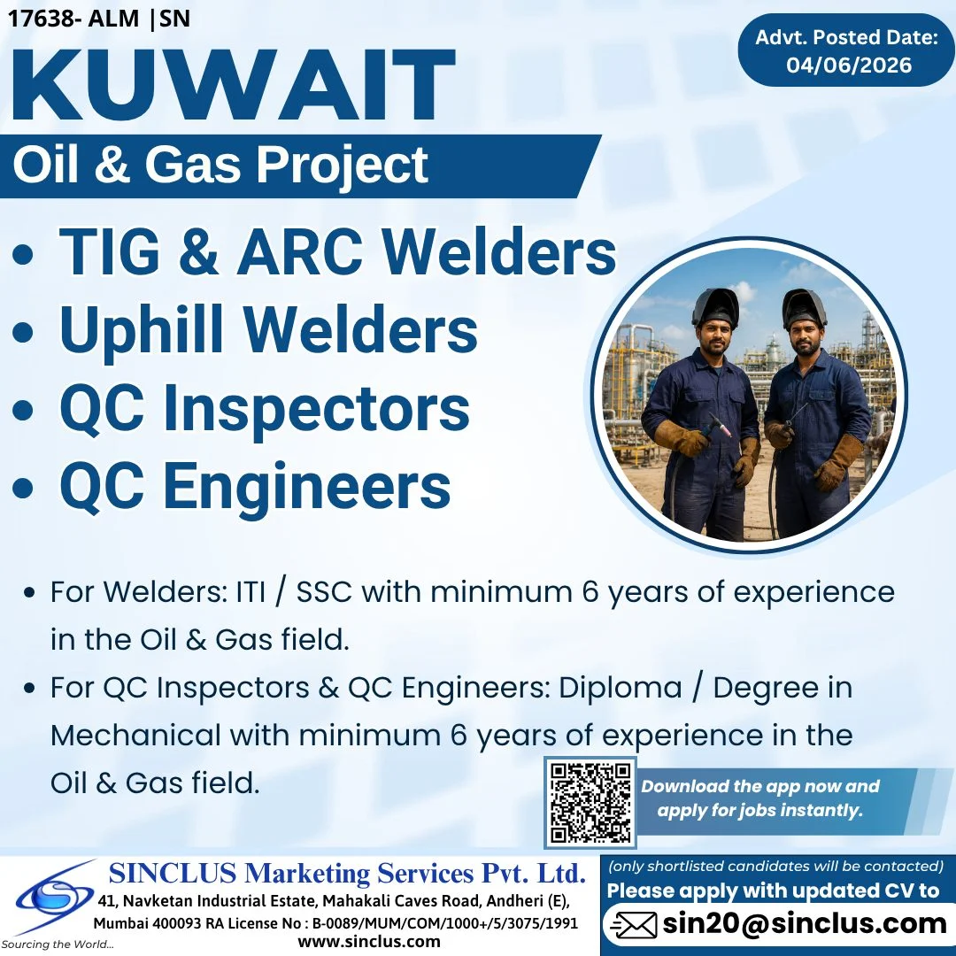 Kuwait Oil & Gas Project Jobs 2026 – TIG & ARC Welders, Uphill Welders, QC Inspectors & QC Engineers Required