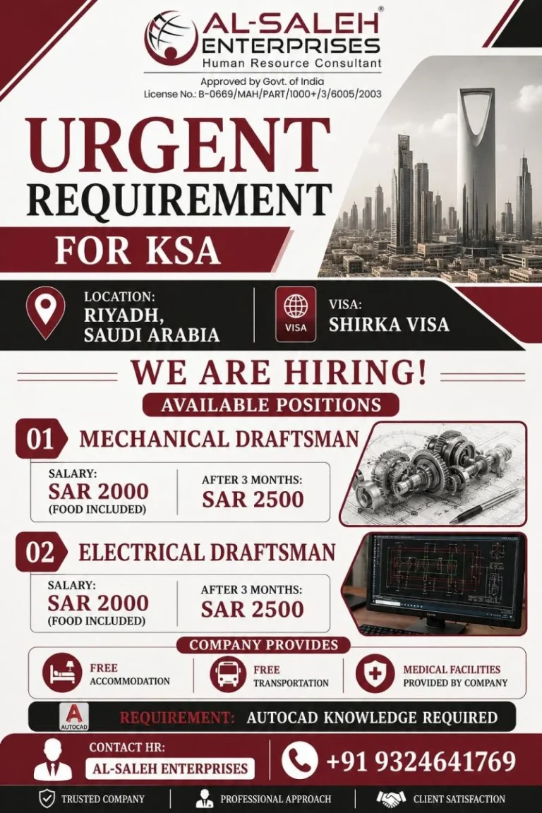 Mechanical & Electrical Draftsman Jobs in Riyadh, Saudi Arabia 2026