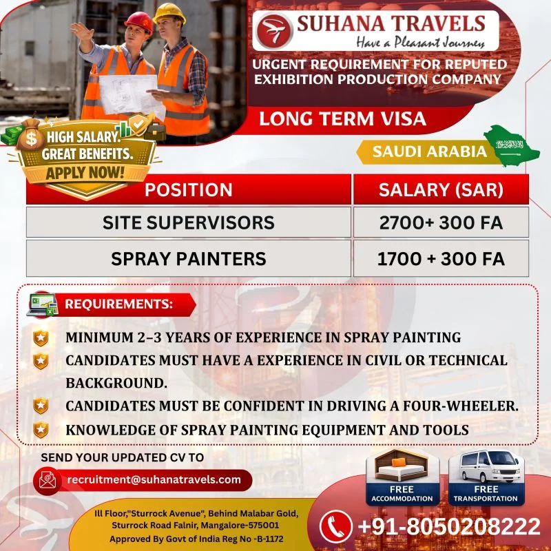 Saudi Arabia Exhibition Production Company Jobs 2026 – Site Supervisors & Spray Painters Required | Long-Term Visa