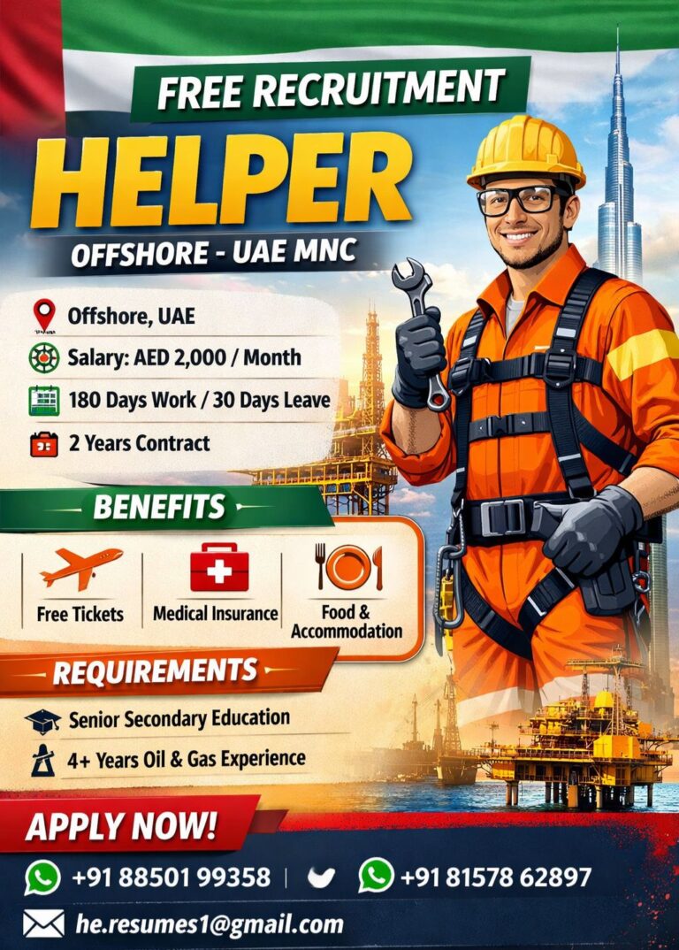 Helper Jobs in UAE Offshore MNC – Free Recruitment 2026 | Apply Now