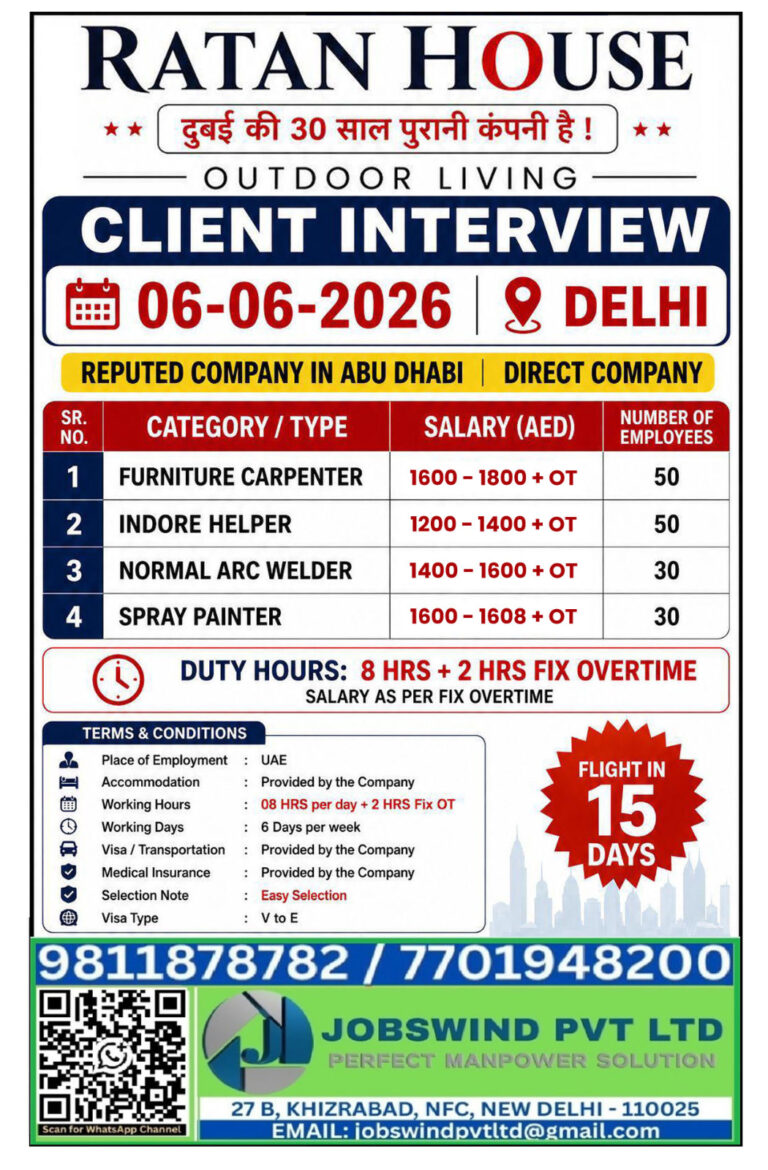 Abu Dhabi Outdoor Living Jobs 2026 – Client Interview on 06 June 2026 in Delhi 