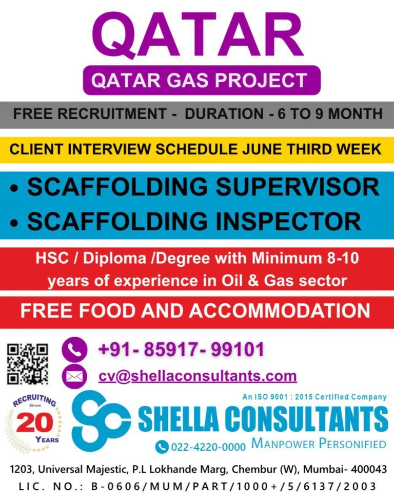 Qatar Gas Project Jobs 2026 – Free Recruitment for Scaffolding Supervisor & Inspector