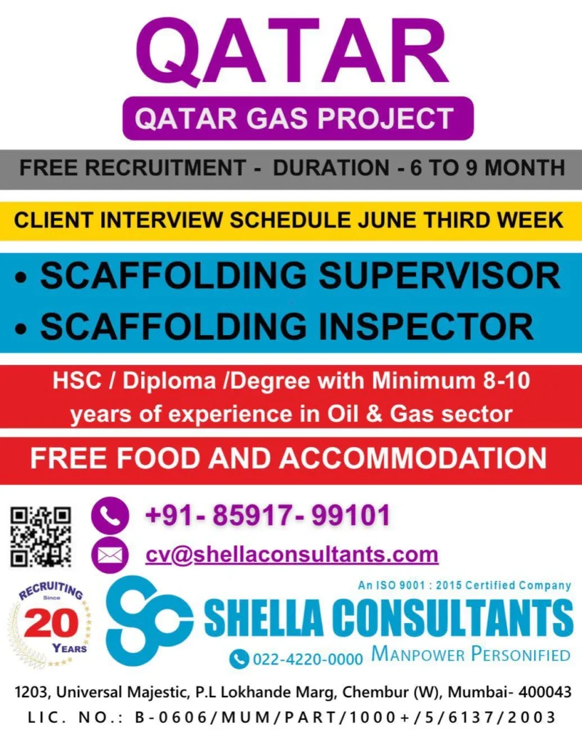 Qatar Gas Project Jobs 2026 – Free Recruitment for Scaffolding Supervisor & Inspector