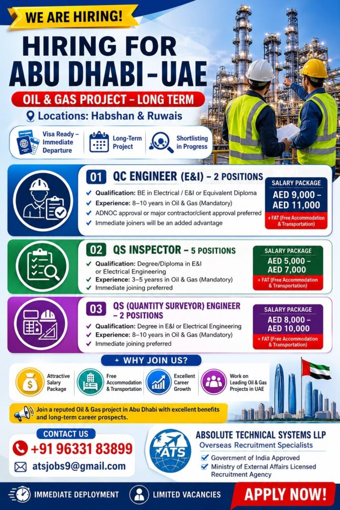 Abu Dhabi UAE Oil & Gas Project Jobs 2026 