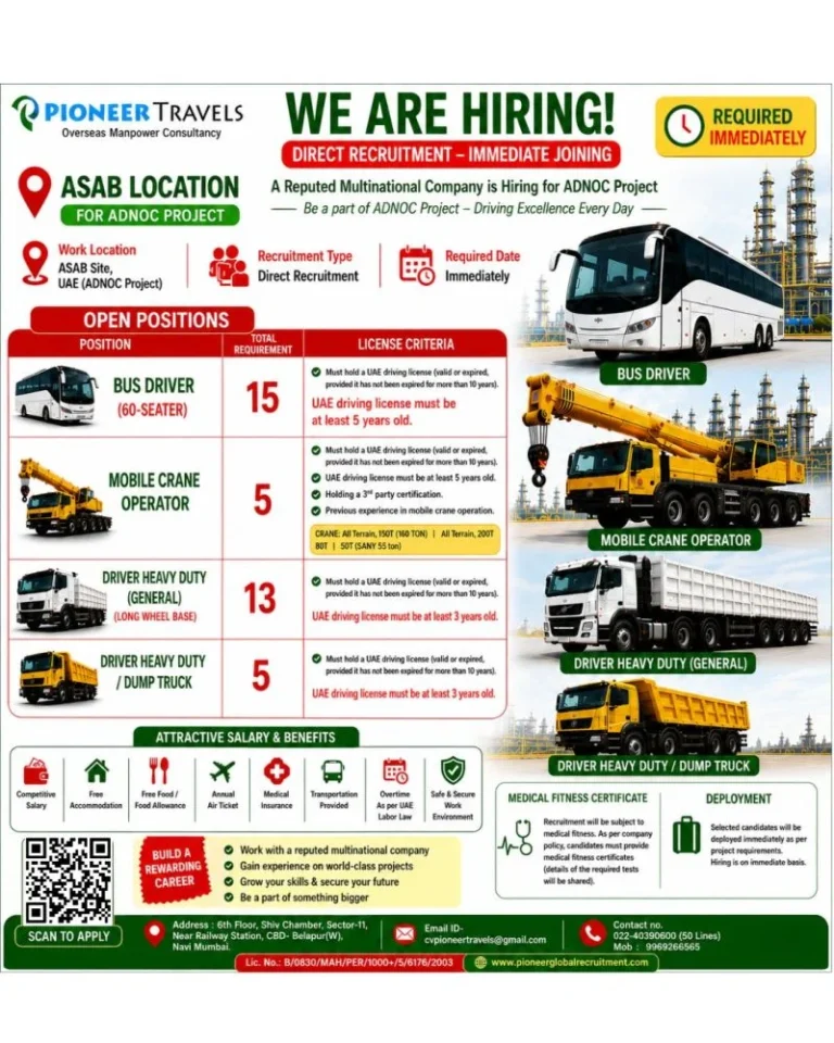 Recruitment Disclaimer – Important Notice for Job Seekers Before applying, please read the job advertisement carefully to understand the vacancies, required qualifications, and experience. Avoid making any advance payments to recruiters. Any payments should only be made after visa processing is confirmed. Our platform is not directly involved in recruitment or selection. We strongly recommend applicants to verify the authenticity of recruiters and check the credibility of prospective employers before making financial transactions. This recruitment disclaimer is provided to ensure transparency and safeguard job seekers from fraudulent activities