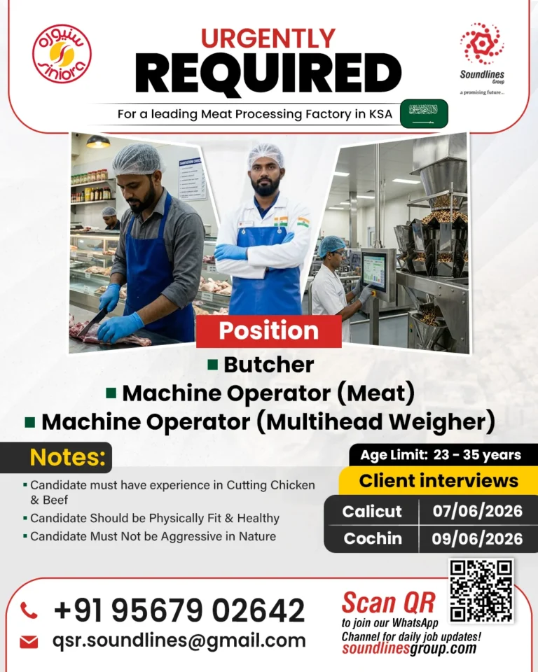Saudi Arabia Meat Processing Factory Recruitment 2026 – Butcher & Machine Operator Jobs