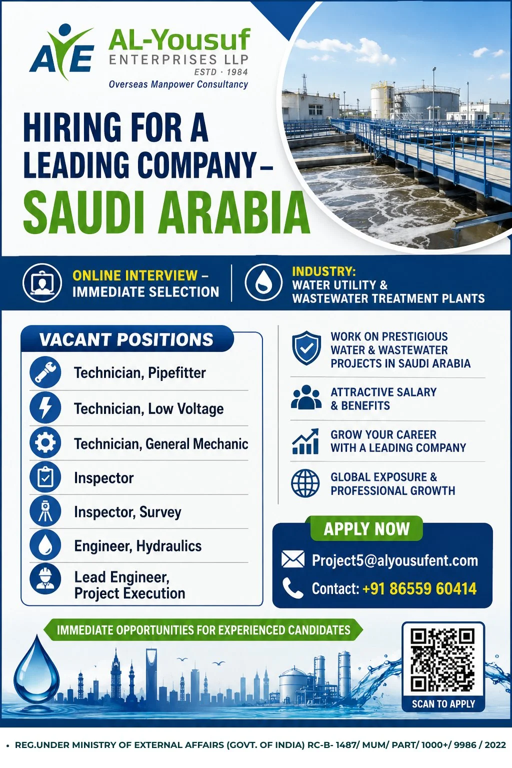 Saudi Arabia Water Utility & Wastewater Treatment Plant Jobs 2026 – Online Interview | Immediate Selection