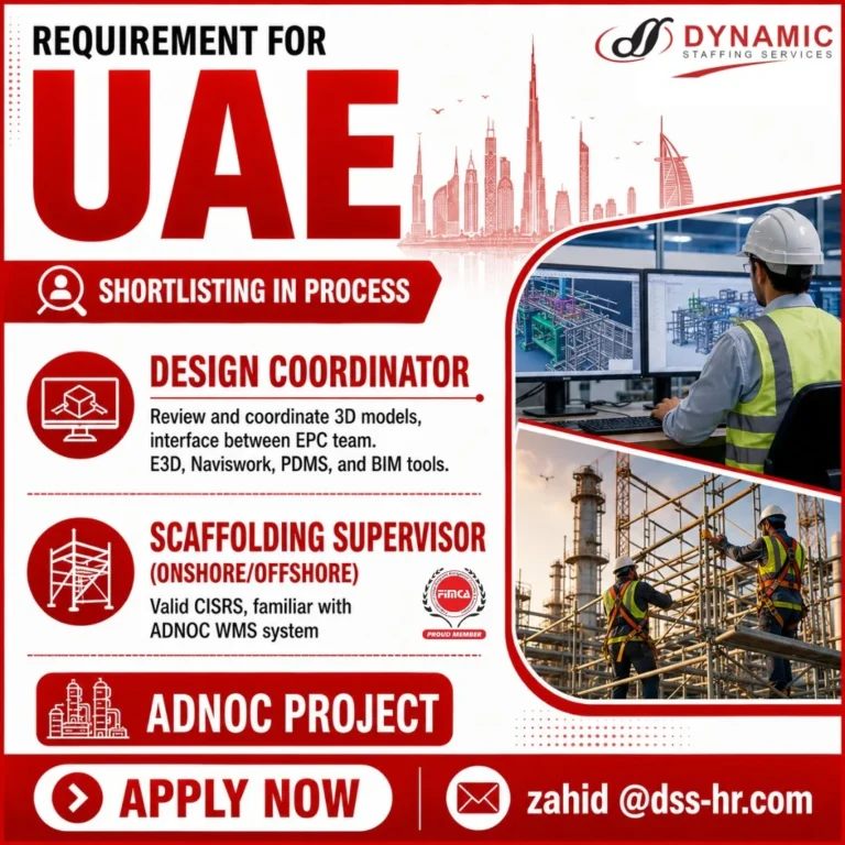 UAE ADNOC Project Jobs 2026 – Design Coordinator & Scaffolding Supervisor Vacancies | Apply Now