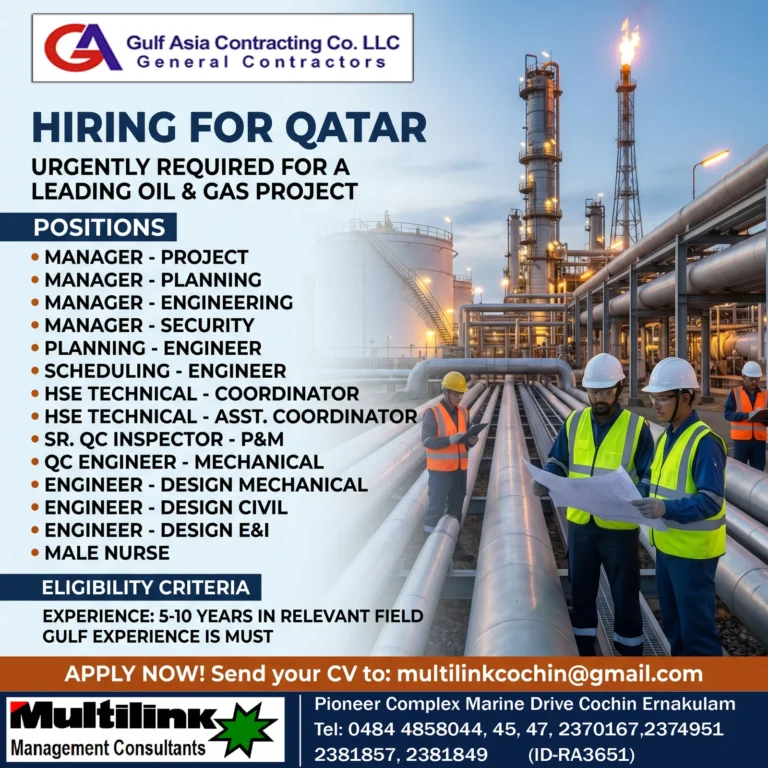 Qatar Oil & Gas Project Jobs 2026 – Gulf Asia Contracting Company Hiring Multiple Engineering & Management Positions