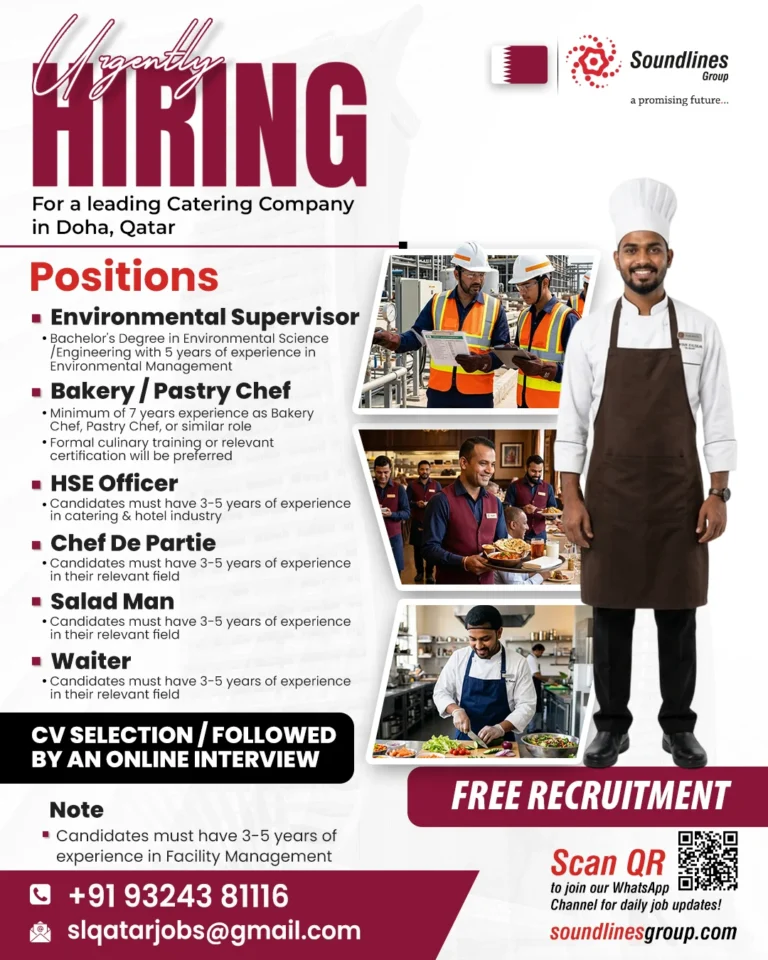 Qatar Catering Company Jobs 2026 – Free Recruitment | Online Interview for Multiple Vacancies in Doha