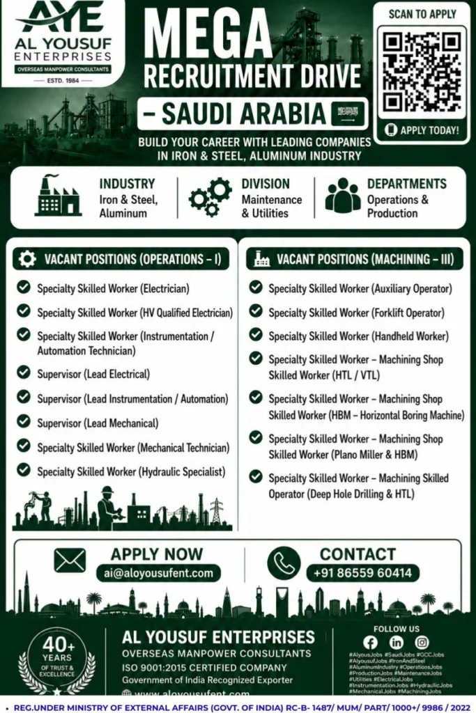 Saudi Arabia Iron & Steel & Aluminum Industry Jobs 2026 – Mega Recruitment Drive Announ