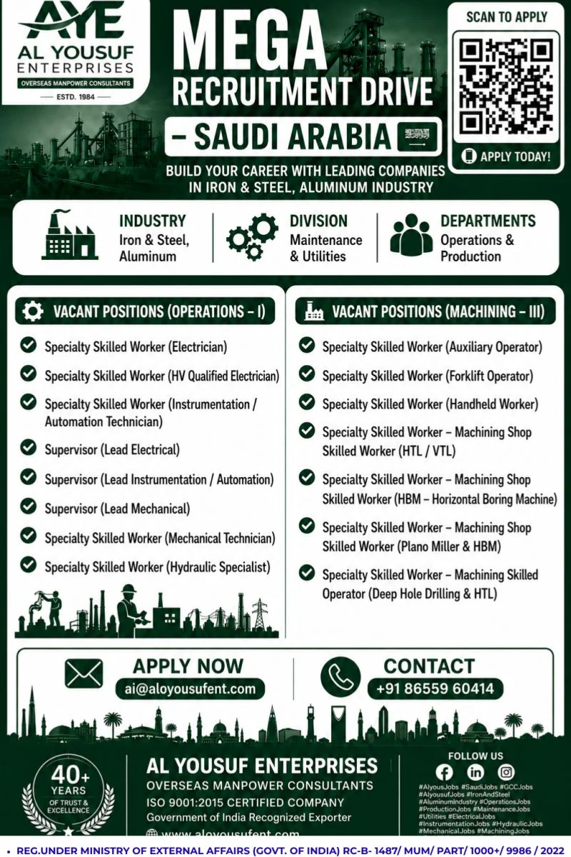 Saudi Arabia Iron & Steel & Aluminum Industry Jobs 2026 – Mega Recruitment Drive Announ