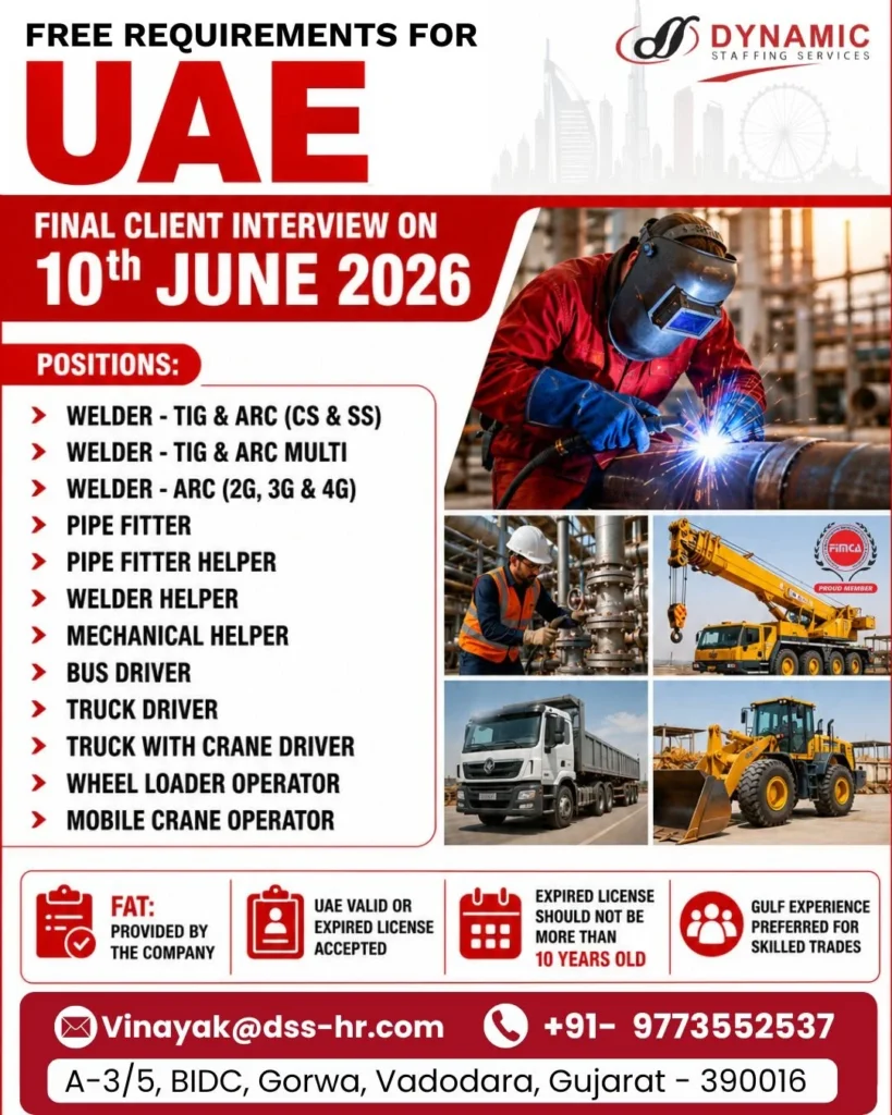 UAE Free Recruitment 2026 – Final Client Interview on 10th June 2026 | Multiple Vacancies