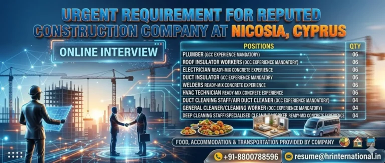 Cyprus Construction Company Jobs 2026 – Online Interview | Urgent Recruitment for Nicosia, Cyprus