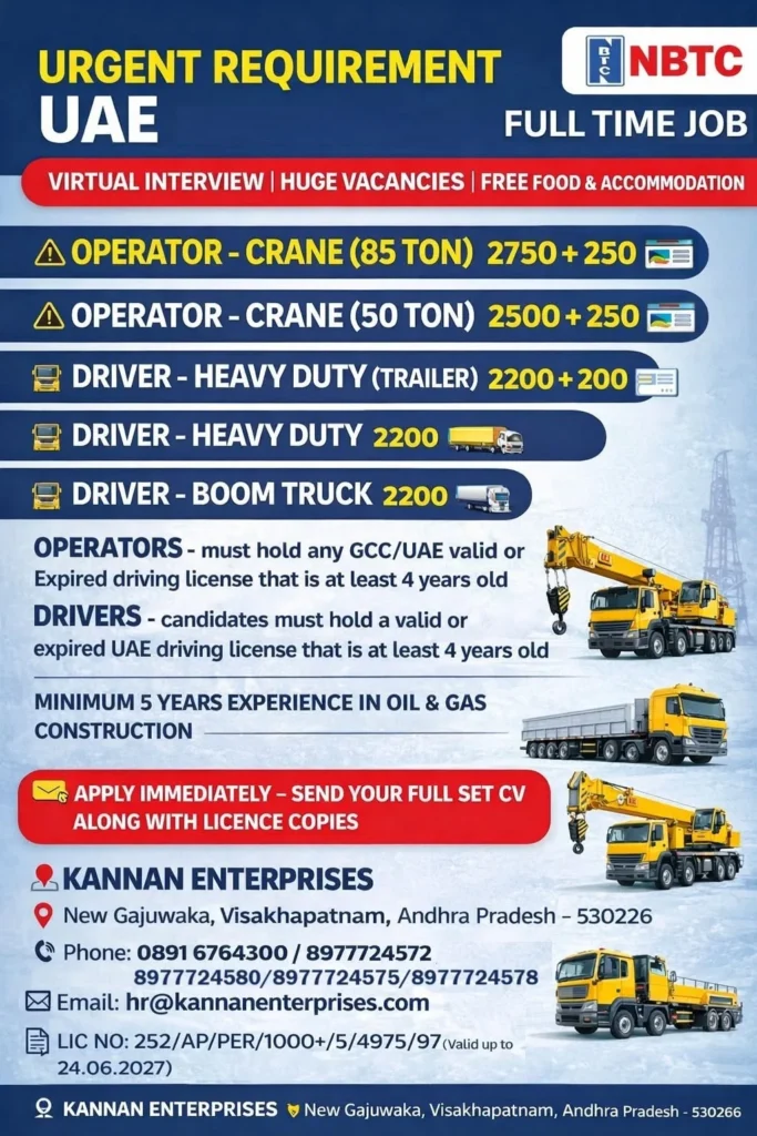 UAE NBTC Jobs 2026 – Urgent Recruitment for Oil & Gas Construction Project