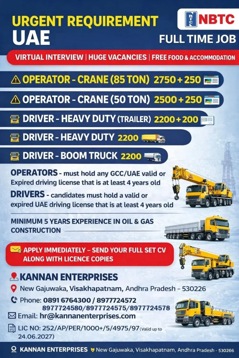 UAE NBTC Jobs 2026 – Urgent Recruitment for Oil & Gas Construction Project